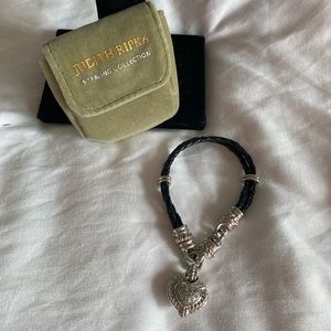 Judith Ripka Braided Leather Bracelet with Sterling Diamonique Heart Charm